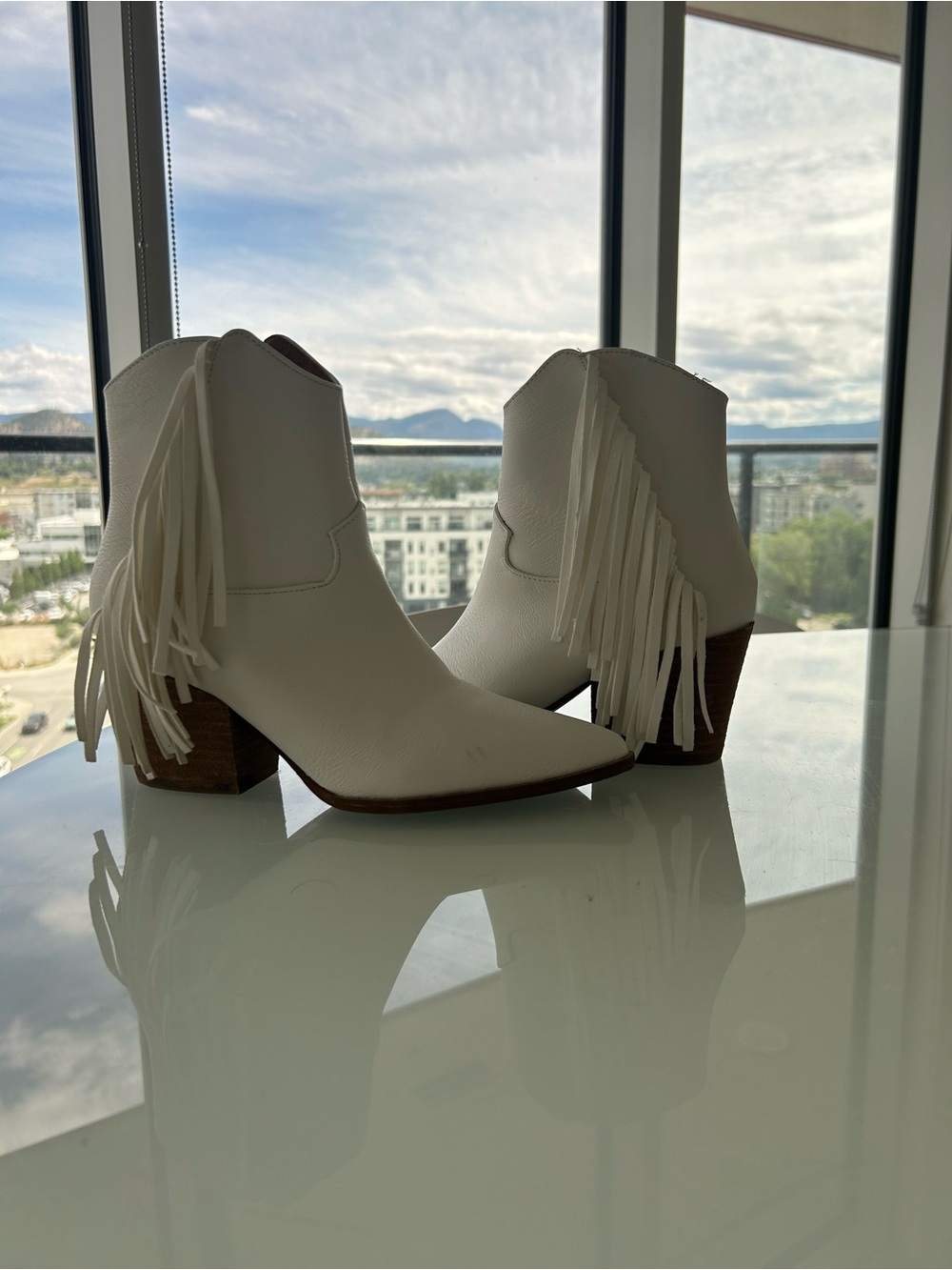 White Fringe Ankle Cowgirl Boots